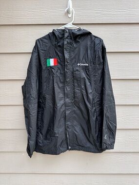 Columbia Flash Challenger Windbreaker Jacket Mens Large Black w/ Italian Flag B1